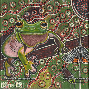 Australian Green Tree Frog Framed Canvas Print by Mirree Contemporary Aboriginal Art